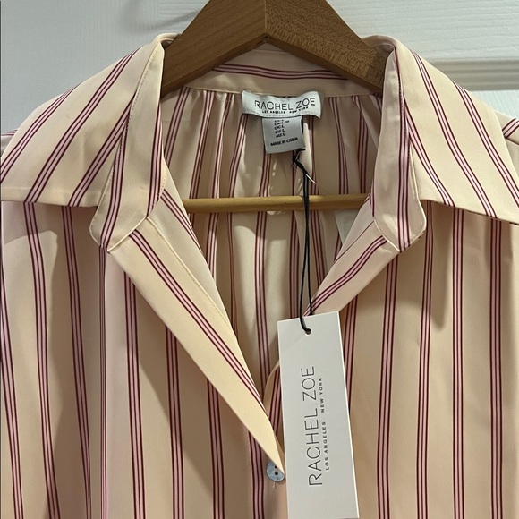 NWT Rachel Zoe Beige and Burgundy Striped Shirt Long sleeves
Sz large - Picture 2 of 7